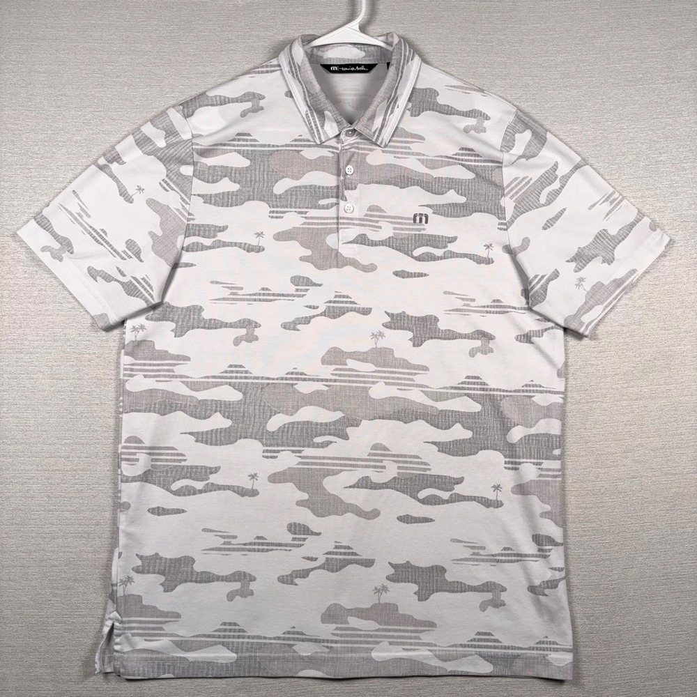 Travis Mathew Beachside Stealth Polo Shirt Mens Size XL White Gray Short Sleeve